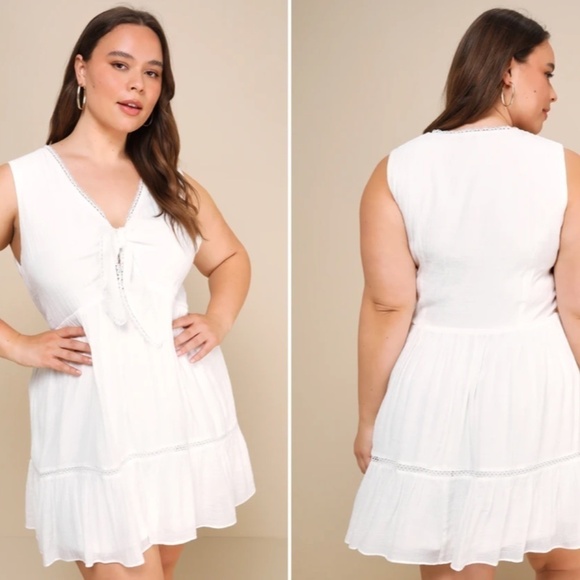 LULU's Bachelorette Engagement Bridal Shower Honeymoon Flowy Tie Front Mini Dres - Picture 4 of 5